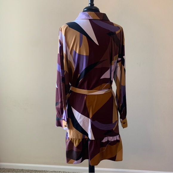 NINE WEST Shirtdress Large Plum Gold Long Sleeve Tie Belt NWT - Picture 4 of 13